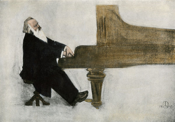 Johannes Brahms at the piano.