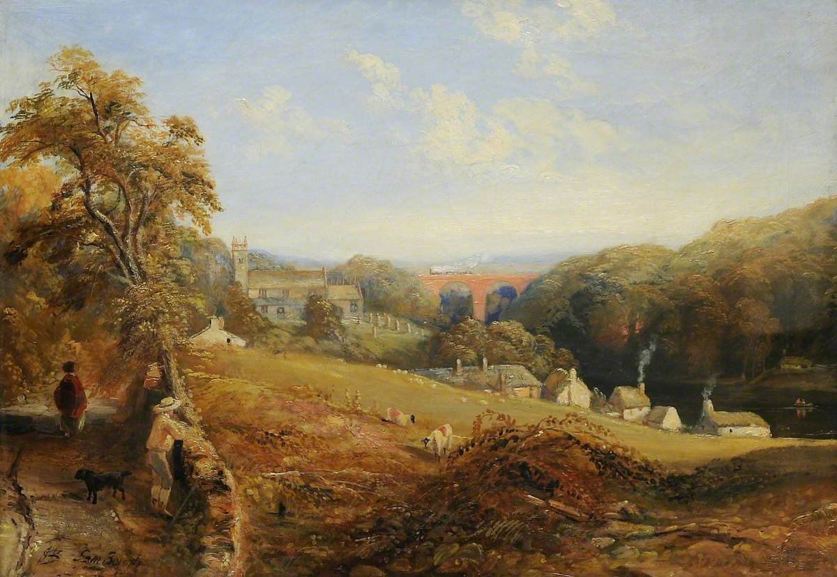 Bough, Samuel; Wetheral; View of the River Eden Showing Wetheral Church and Viaduct, and Corby Ferry; Tullie House Museum and Art Gallery