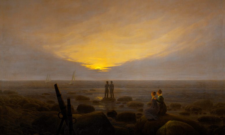 «شروق الشمس على البحر» - كاسبر ديفيد فريدريش، من لوحات المعبّرة عن الرؤية الروماتيكية للحياة، تلك الرؤية التي تعزز مركزية الفرد ردًا على التماثل.