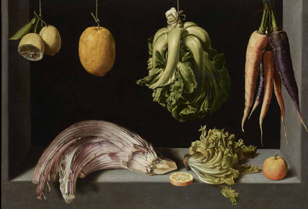 «حياة ساكنة مع فواكه وخضروات» - خوان سانشيز كوتان. حوالي سنة 1602 (رخصة مشاع إبداعي من ويكيميديا).
