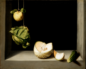 «حياة ساكنة مع السفرجل، والكرنب، والبطيخ والقثاء» - خوان سانشيز كوتان، حوالي 1602 ( رخصة مشاع إبداعي من ويكيميديا).